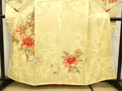 平和屋着物■豪華振袖　駒刺繍　流水草花文　金銀彩　正絹　逸品　DABE6079cm
