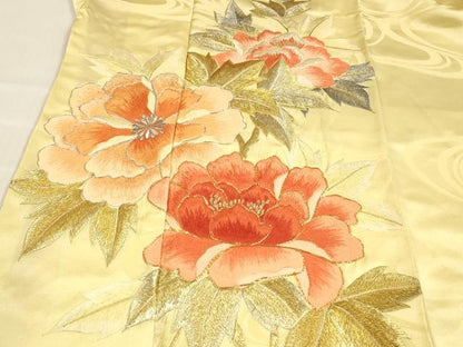 平和屋着物■豪華振袖　駒刺繍　流水草花文　金銀彩　正絹　逸品　DABE6079cm