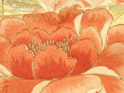 平和屋着物■豪華振袖　駒刺繍　流水草花文　金銀彩　正絹　逸品　DABE6079cm