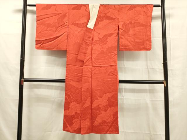 平和屋着物■長襦袢　無双仕立て　流水飛鶴地紋　緋色　正絹　逸品　DABE6083cm