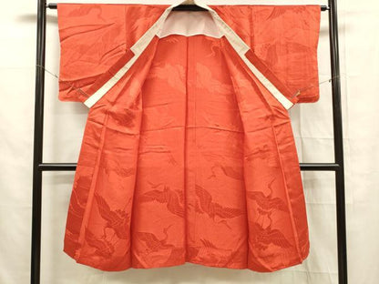 平和屋着物■長襦袢　無双仕立て　流水飛鶴地紋　緋色　正絹　逸品　DABE6083cm
