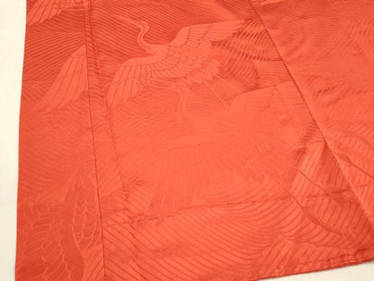 平和屋着物■長襦袢　無双仕立て　流水飛鶴地紋　緋色　正絹　逸品　DABE6083cm