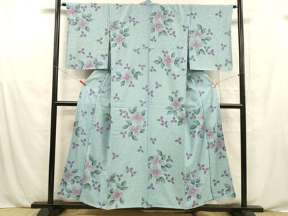 平和屋着物■上質な小紋　手描き　草花文　正絹　逸品　DABE6086cm