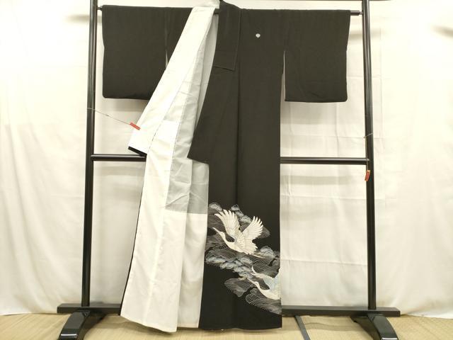 平和屋着物■黒留袖　刺繍　流水飛鶴松文　銀彩　洗える着物　DABE6087cm