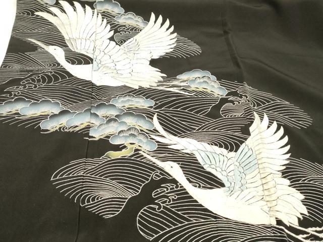 平和屋着物■黒留袖　刺繍　流水飛鶴松文　銀彩　洗える着物　DABE6087cm
