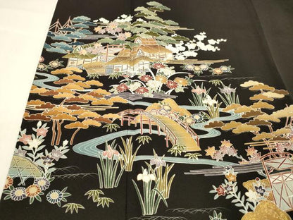 平和屋着物■豪華黒留袖　作家物　風景文　松竹梅　金彩　正絹　逸品　DABE6088cm