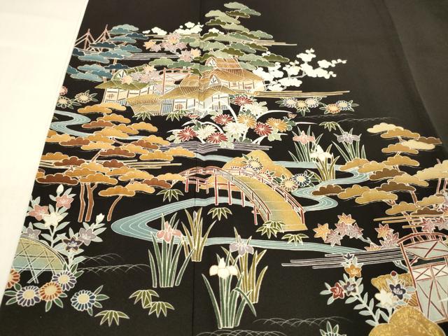 平和屋着物■豪華黒留袖　作家物　風景文　松竹梅　金彩　正絹　逸品　DABE6088cm