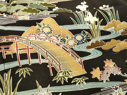 平和屋着物■豪華黒留袖　作家物　風景文　松竹梅　金彩　正絹　逸品　DABE6088cm