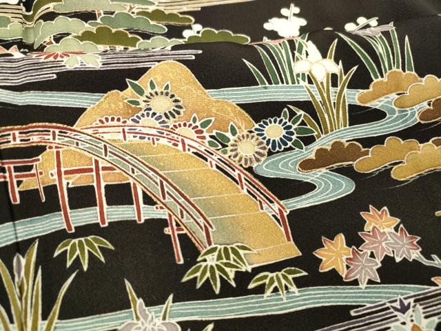平和屋着物■豪華黒留袖　作家物　風景文　松竹梅　金彩　正絹　逸品　DABE6088cm