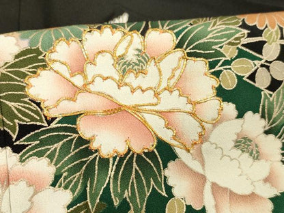 平和屋着物■豪華黒留袖　駒刺繍　宝尽くし花車文　藤花房　金彩　正絹　逸品　DABE6090cm
