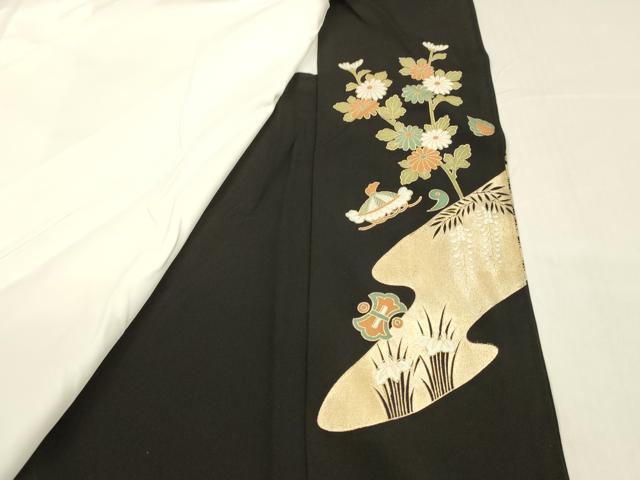 平和屋着物■豪華黒留袖　駒刺繍　宝尽くし花車文　藤花房　金彩　正絹　逸品　DABE6090cm