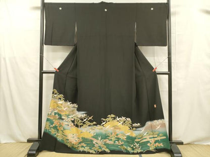 平和屋着物■豪華黒留袖　作家物　飛鶴風景花文　藤花房　暈し染め　金彩　正絹　逸品　DABE6092cm