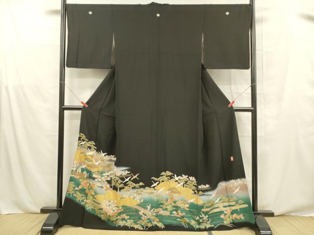 平和屋着物■豪華黒留袖　作家物　飛鶴風景花文　藤花房　暈し染め　金彩　正絹　逸品　DABE6092cm