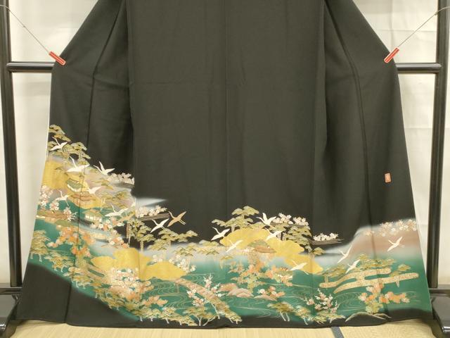 平和屋着物■豪華黒留袖　作家物　飛鶴風景花文　藤花房　暈し染め　金彩　正絹　逸品　DABE6092cm