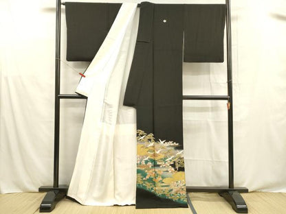 平和屋着物■豪華黒留袖　作家物　飛鶴風景花文　藤花房　暈し染め　金彩　正絹　逸品　DABE6092cm