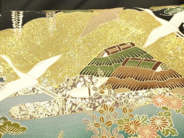 平和屋着物■豪華黒留袖　作家物　飛鶴風景花文　藤花房　暈し染め　金彩　正絹　逸品　DABE6092cm