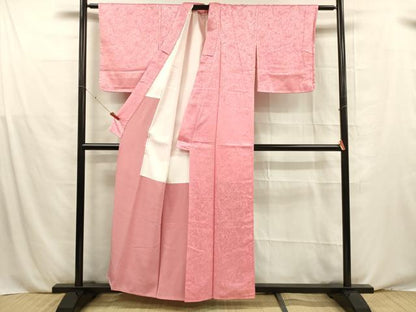平和屋着物■上質な色無地　墨流し地紋　真朱色　正絹　逸品　未使用　DABE6096cm