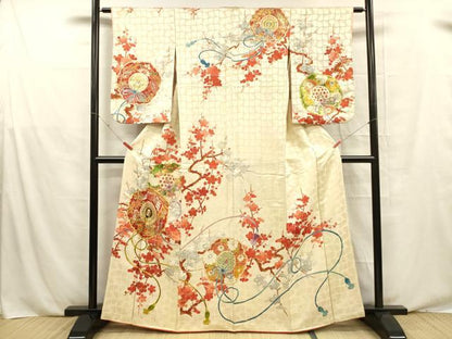 平和屋着物■訪問着　駒刺繍　鳳凰花絵皿文　金彩　金通し地　正絹　逸品　DABE6097cm