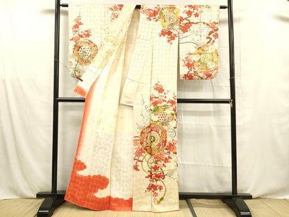 平和屋着物■訪問着　駒刺繍　鳳凰花絵皿文　金彩　金通し地　正絹　逸品　DABE6097cm