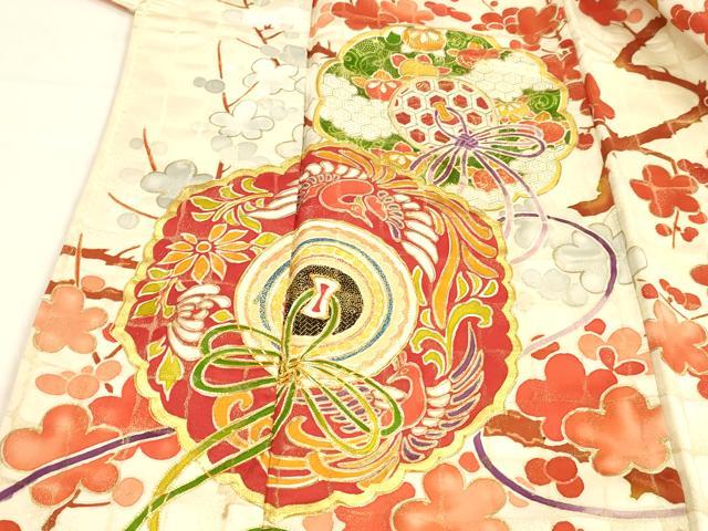 平和屋着物■訪問着　駒刺繍　鳳凰花絵皿文　金彩　金通し地　正絹　逸品　DABE6097cm