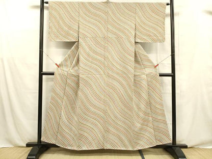平和屋着物■上質な小紋　ふくれ織　斜線文　正絹　逸品　未使用　DABE6100cm