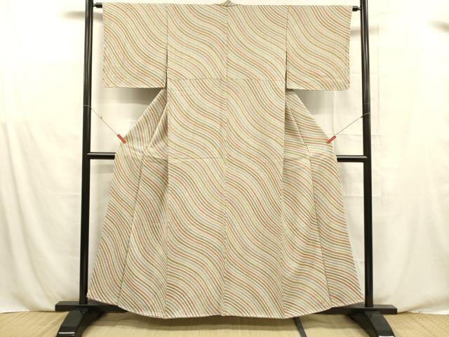 平和屋着物■上質な小紋　ふくれ織　斜線文　正絹　逸品　未使用　DABE6100cm