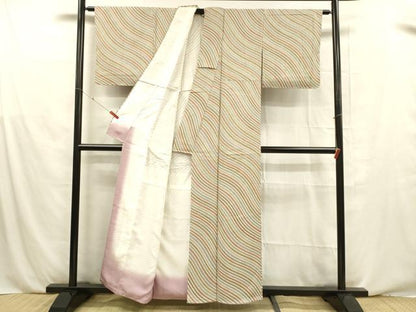 平和屋着物■上質な小紋　ふくれ織　斜線文　正絹　逸品　未使用　DABE6100cm