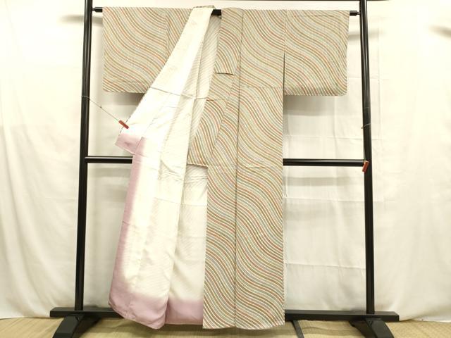 平和屋着物■上質な小紋　ふくれ織　斜線文　正絹　逸品　未使用　DABE6100cm