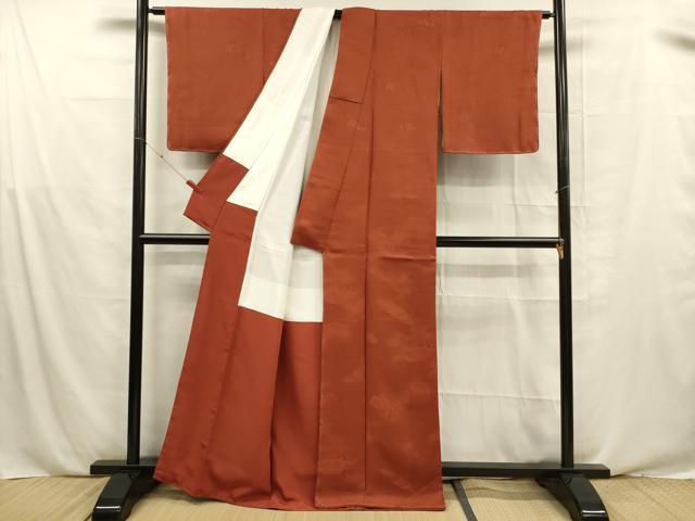平和屋着物■上質な色無地　抽象草花地紋　雀茶色　正絹　逸品　未使用　DABE6102cm