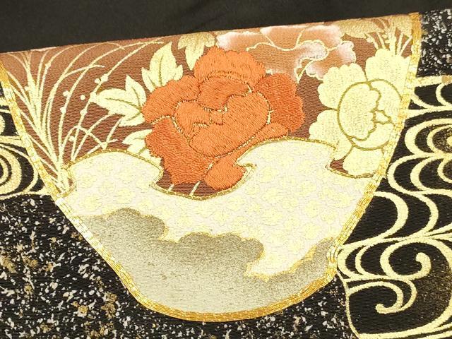平和屋着物■豪華黒留袖　駒刺繍　器物笹竹花文　金彩　正絹　逸品　DABE6104cm