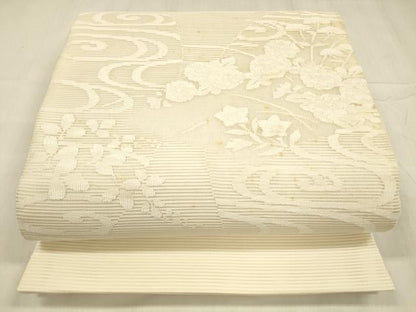 平和屋着物＊夏物 絽綴れ 太鼓柄袋帯 流水草花文 正絹 逸品 DABE6111cm
