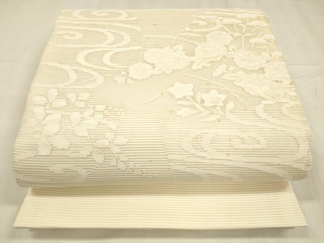 平和屋着物＊夏物 絽綴れ 太鼓柄袋帯 流水草花文 正絹 逸品 DABE6111cm