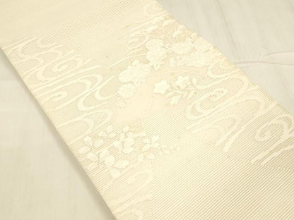 平和屋着物＊夏物 絽綴れ 太鼓柄袋帯 流水草花文 正絹 逸品 DABE6111cm