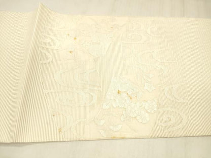 平和屋着物＊夏物 絽綴れ 太鼓柄袋帯 流水草花文 正絹 逸品 DABE6111cm
