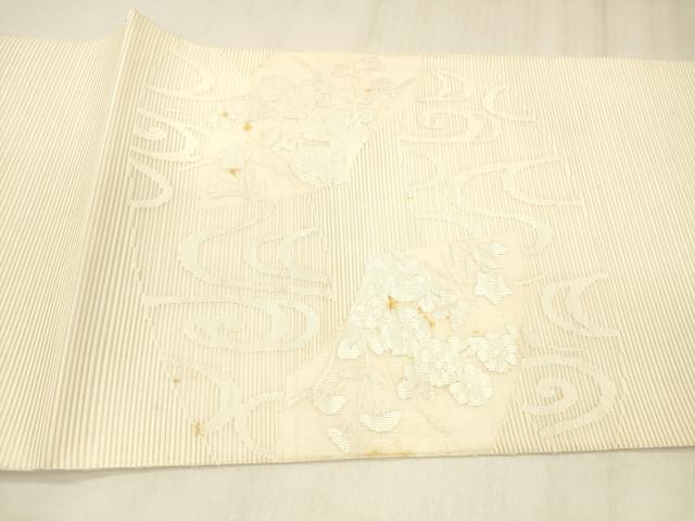 平和屋着物＊夏物 絽綴れ 太鼓柄袋帯 流水草花文 正絹 逸品 DABE6111cm