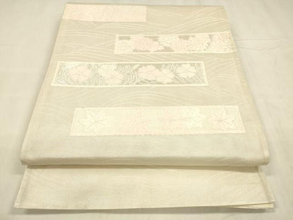 平和屋着物＊夏物 太鼓柄袋帯 唐織 横段花文 銀糸 正絹 逸品 DABE6112cm
