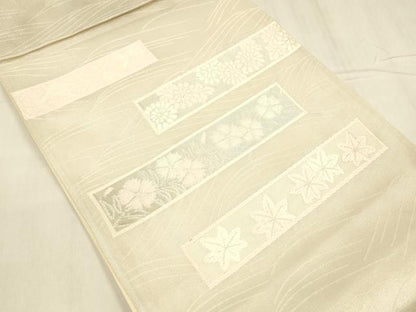 平和屋着物＊夏物 太鼓柄袋帯 唐織 横段花文 銀糸 正絹 逸品 DABE6112cm