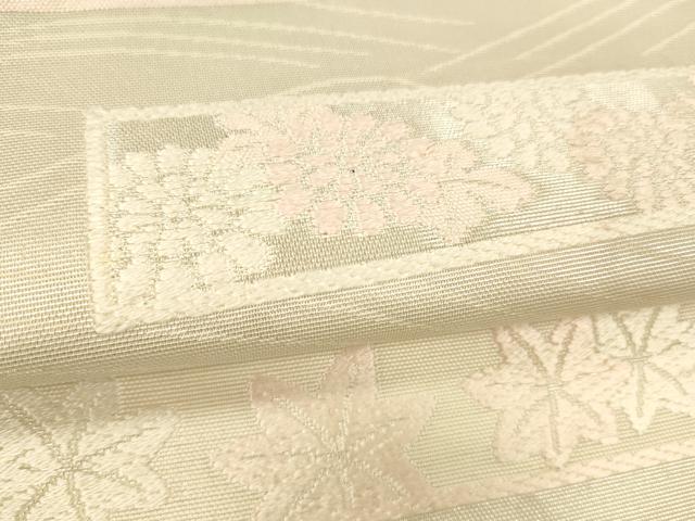 平和屋着物＊夏物 太鼓柄袋帯 唐織 横段花文 銀糸 正絹 逸品 DABE6112cm