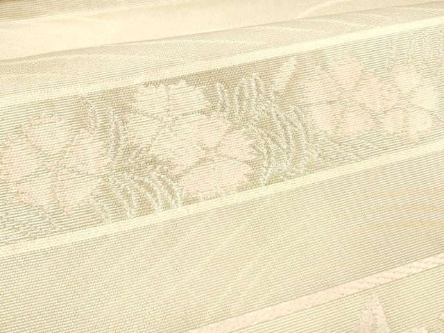 平和屋着物＊夏物 太鼓柄袋帯 唐織 横段花文 銀糸 正絹 逸品 DABE6112cm