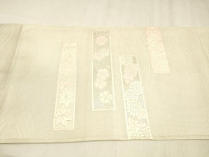 平和屋着物＊夏物 太鼓柄袋帯 唐織 横段花文 銀糸 正絹 逸品 DABE6112cm