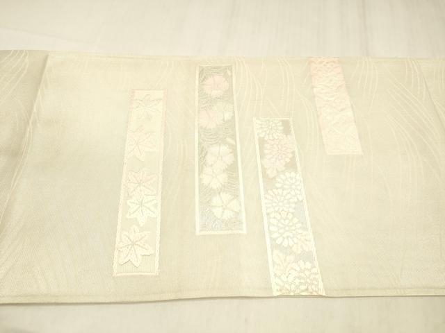 平和屋着物＊夏物 太鼓柄袋帯 唐織 横段花文 銀糸 正絹 逸品 DABE6112cm
