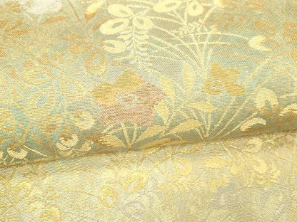平和屋着物▽六通柄袋帯　スリーシーズン　春夏秋　草花文　金糸　引箔　正絹　逸品　DABE6115cm