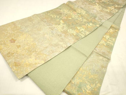 平和屋着物▽六通柄袋帯　スリーシーズン　春夏秋　草花文　金糸　引箔　正絹　逸品　DABE6115cm