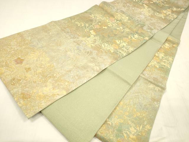 平和屋着物▽六通柄袋帯　スリーシーズン　春夏秋　草花文　金糸　引箔　正絹　逸品　DABE6115cm