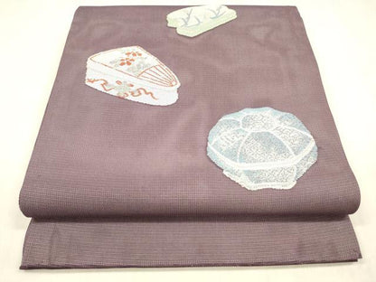 平和屋着物＊夏物 九寸開き名古屋帯 器物花文 銀糸 正絹 逸品 DABE6116cm