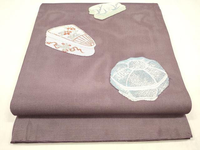平和屋着物＊夏物 九寸開き名古屋帯 器物花文 銀糸 正絹 逸品 DABE6116cm