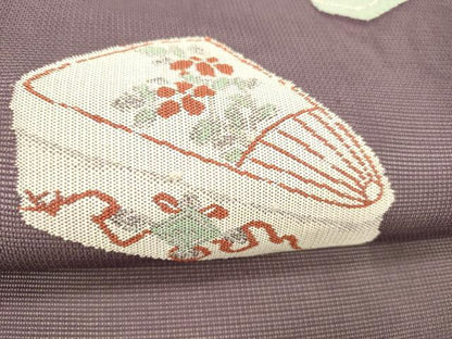 平和屋着物＊夏物 九寸開き名古屋帯 器物花文 銀糸 正絹 逸品 DABE6116cm