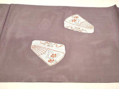 平和屋着物＊夏物 九寸開き名古屋帯 器物花文 銀糸 正絹 逸品 DABE6116cm