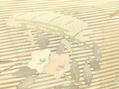 平和屋着物＊夏物　絽綴れ　八寸名古屋帯　御所車花文　金銀糸　正絹　逸品　DABE6121cm