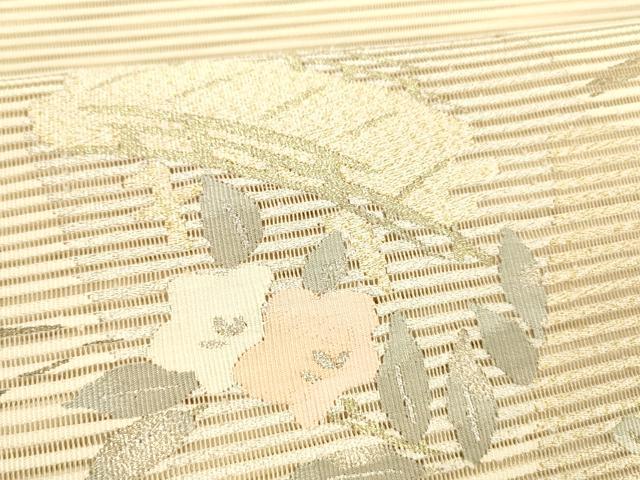 平和屋着物＊夏物　絽綴れ　八寸名古屋帯　御所車花文　金銀糸　正絹　逸品　DABE6121cm